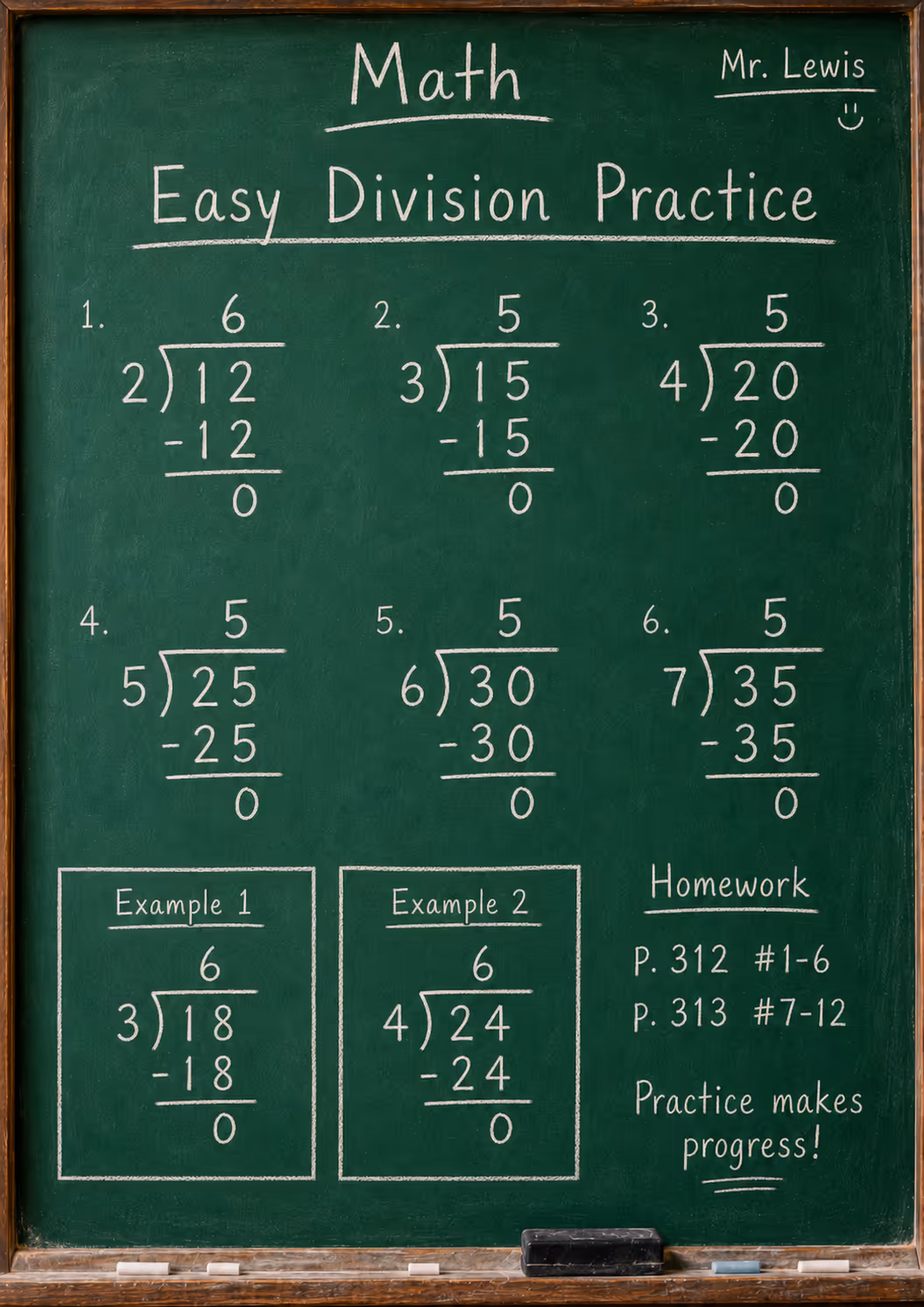 chalkboard with easy division problems