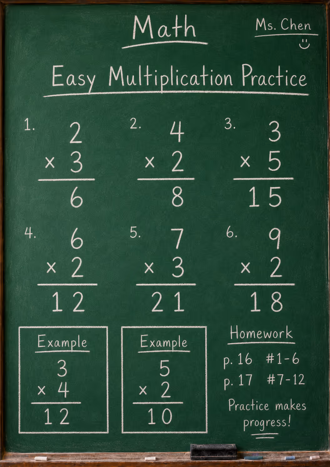 chalkboard with easy multiplication problems