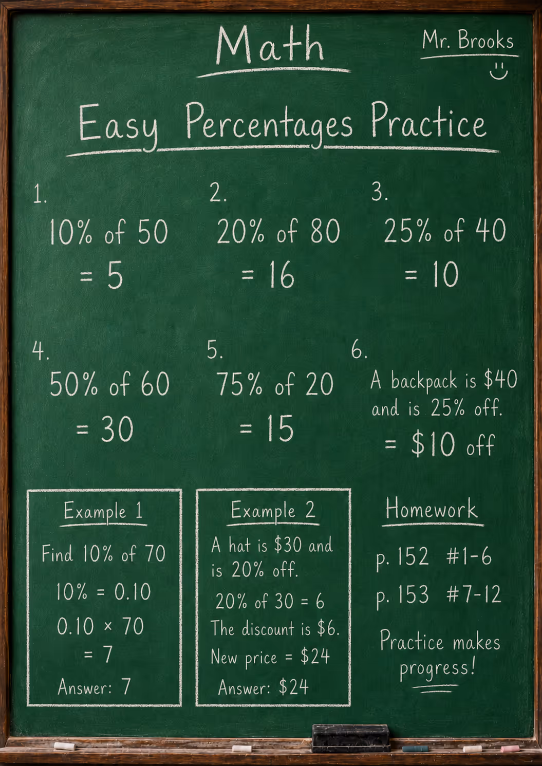 easy percentage math game chalkboard