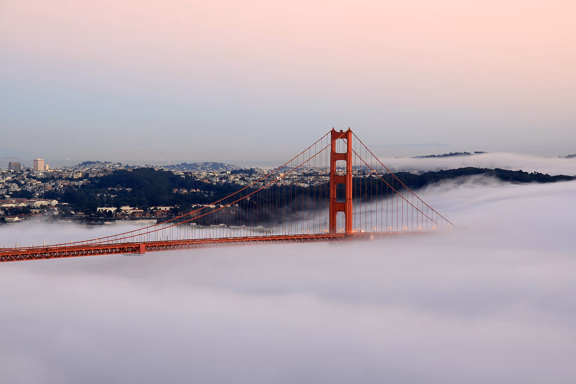 golden gate bridge with fog