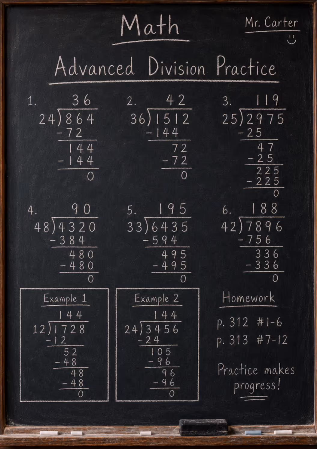 hard division problems on a chalkboard