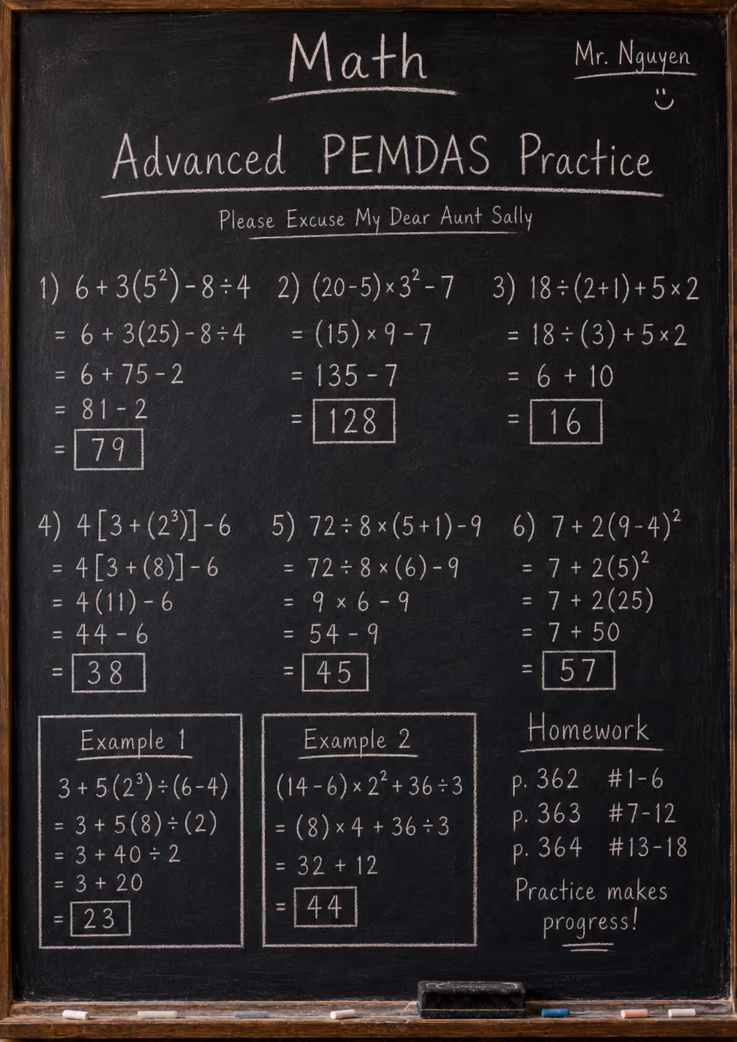 chalkboard with hard pemdas operations