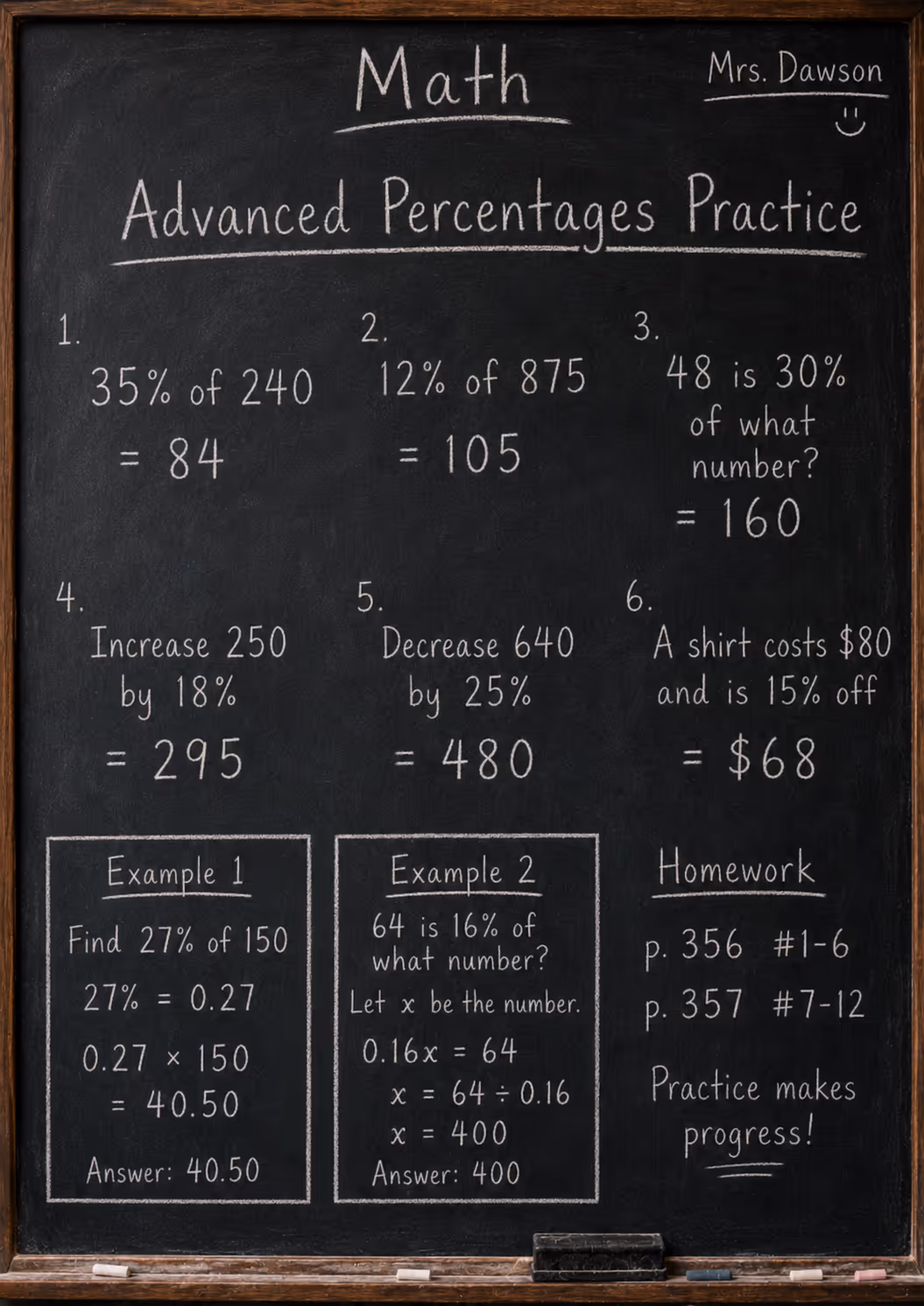 chalkboard with hard percentage