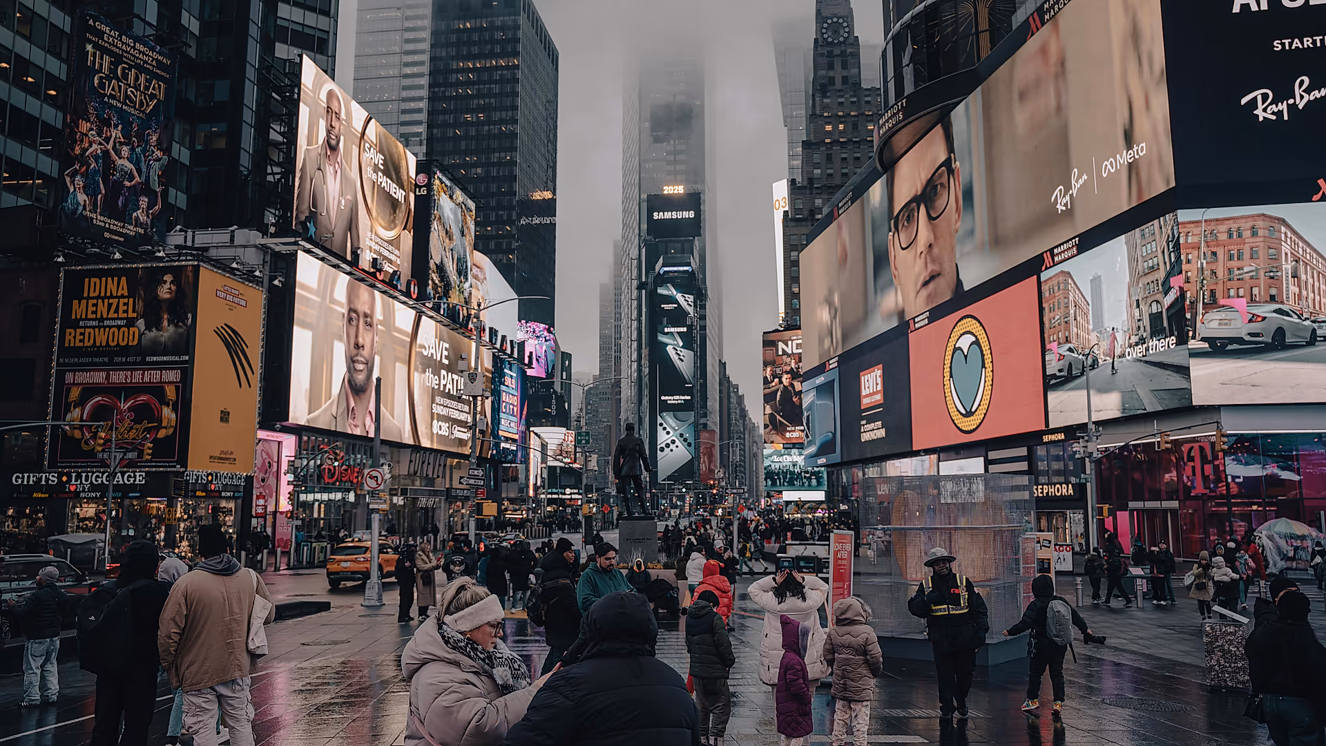times square overcast day